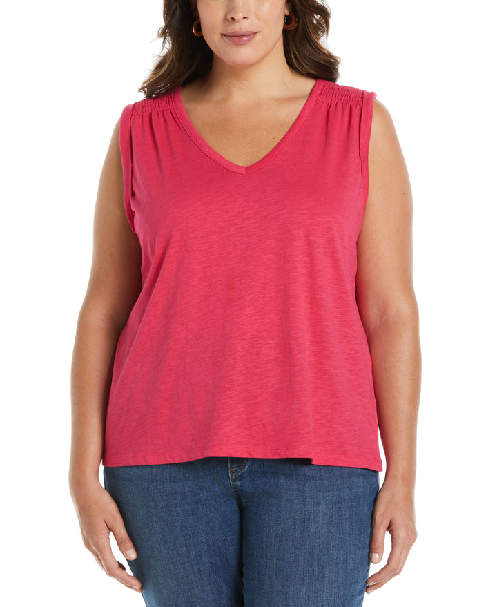 Solid Smocked V-neck Top (Innuendo) 