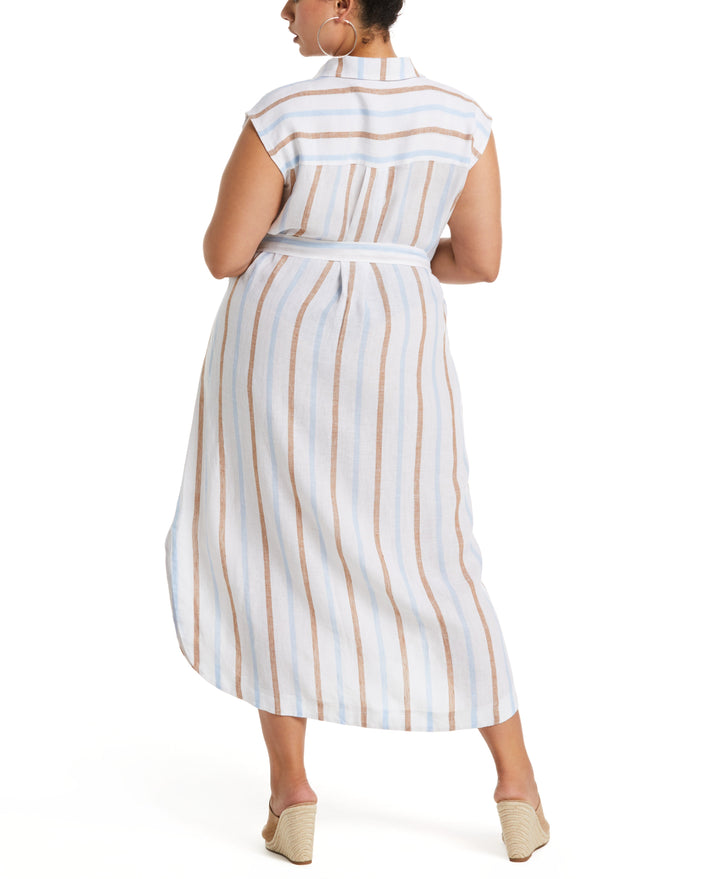Stripe Linen Shirtdress (White) 