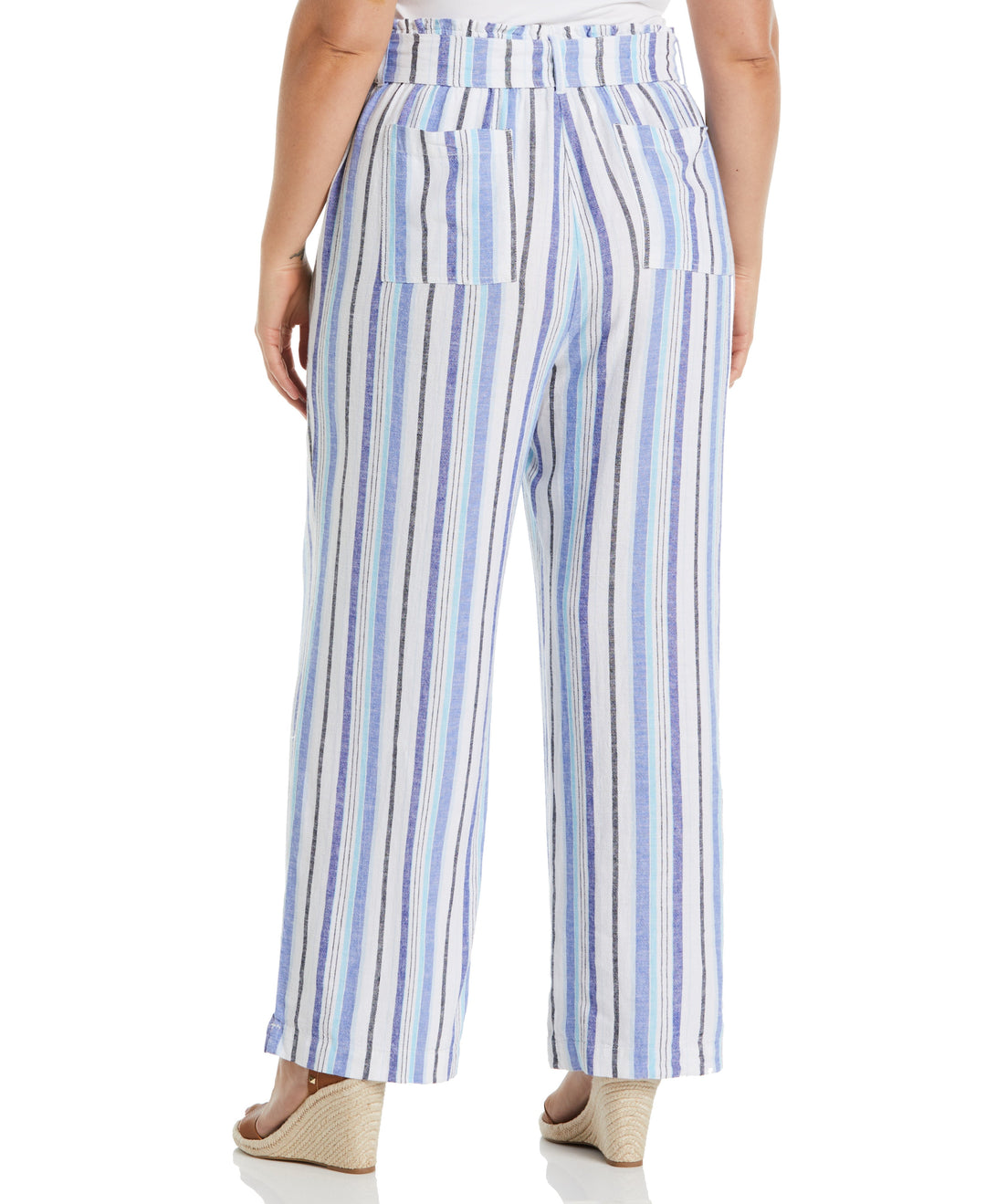 Stripe Wide Leg Linen Blend Paper Bag Pant (Clematis Blue) 