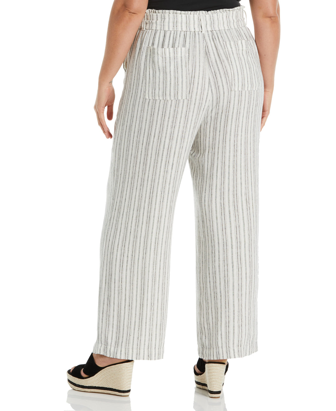 Stripe Wide Leg Linen Blend Paper Bag Pant (Snow White) 