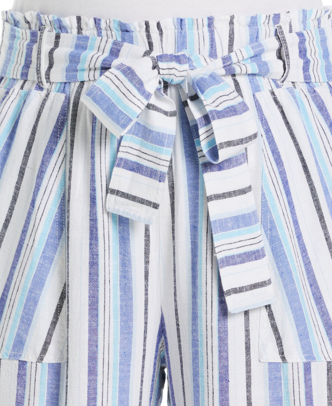 Stripe Wide Leg Linen Blend Paper Bag Pant (Clematis Blue) 