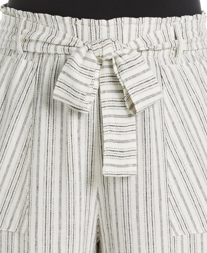 Stripe Wide Leg Linen Blend Paper Bag Pant (Snow White) 