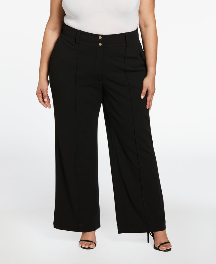 Wide Waistband Wide Leg Pant (Black) 