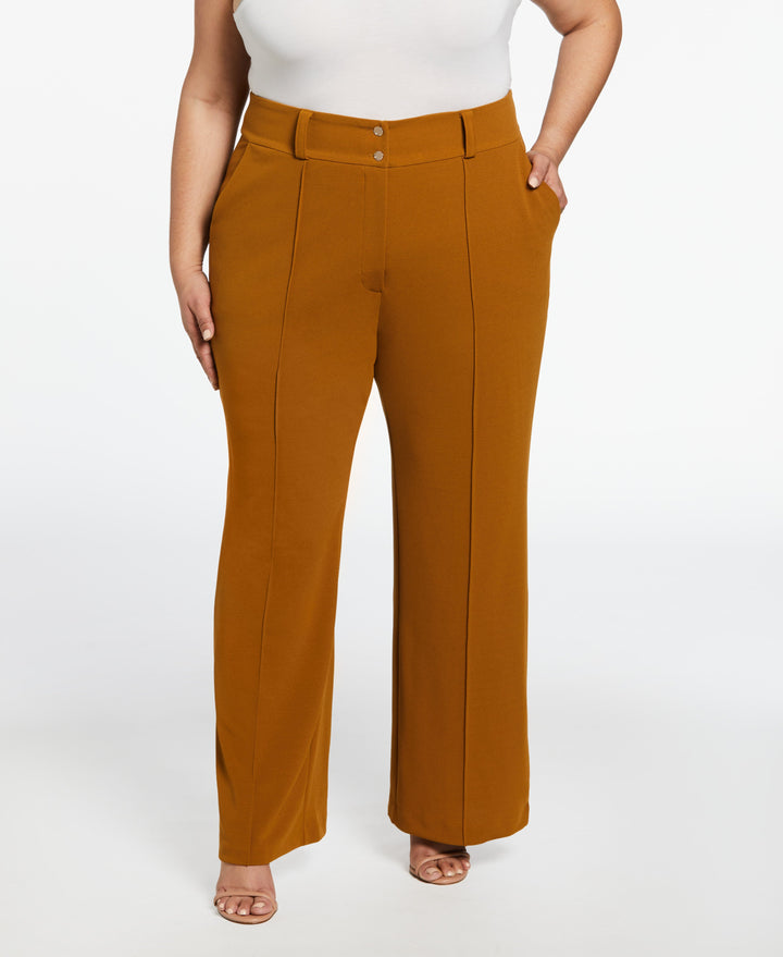 Wide Waistband Wide Leg Pant (Bronze Brown) 