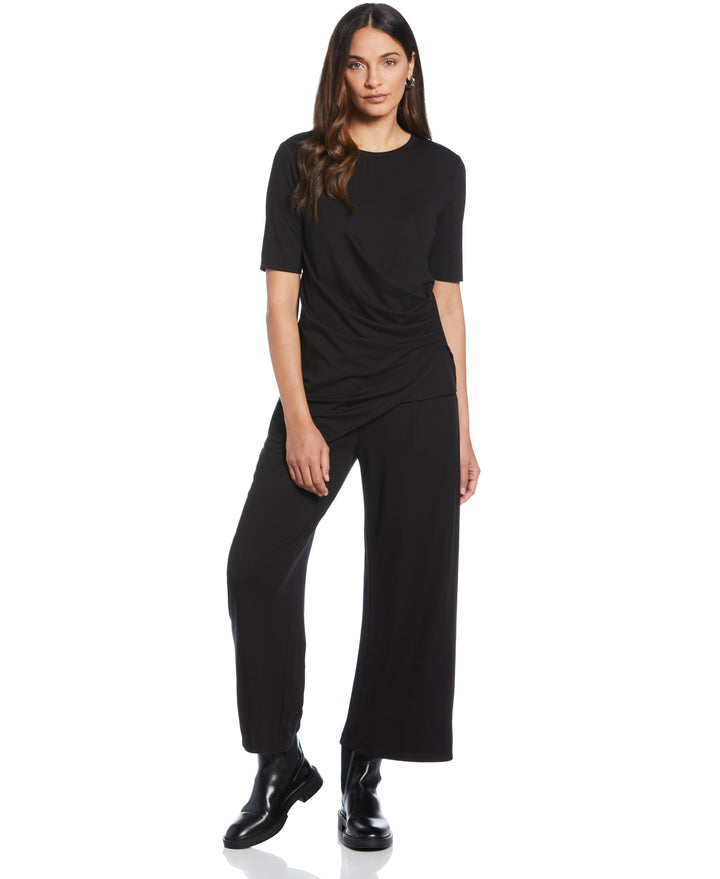 Ponte Knit Pull-On Crop Pant (Black) 