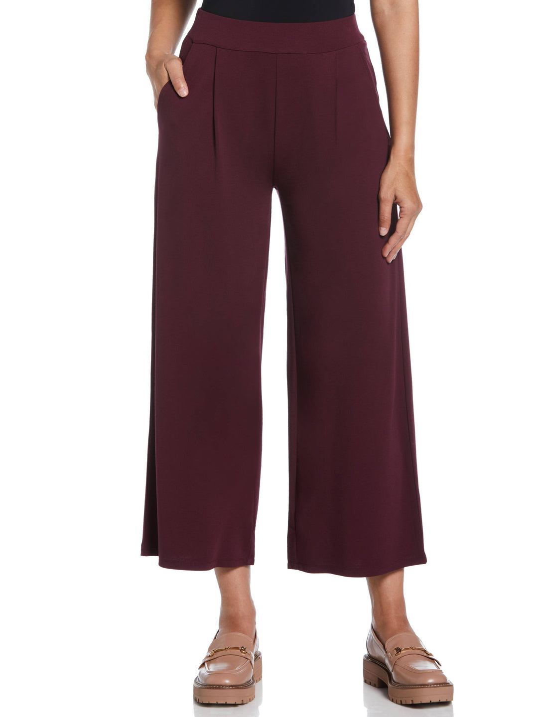 Ponte Knit Pull-On Crop Pant (Winetasting)
