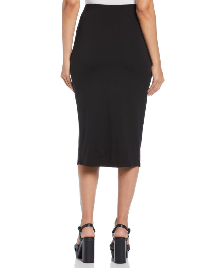 Ponte Knit Ruched Front Pull-On Skirt (Black) 