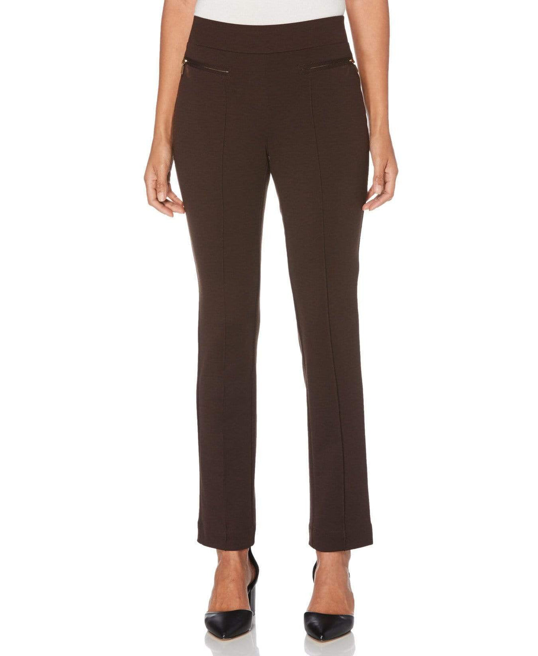 PONTE KNIT SLIM LEG PANT - COMFORT FIT (Dark Chocolate)