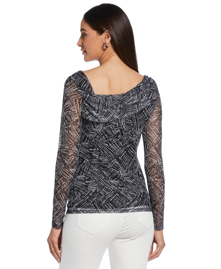 Printed Asymmetrical Mesh Top (Black) 