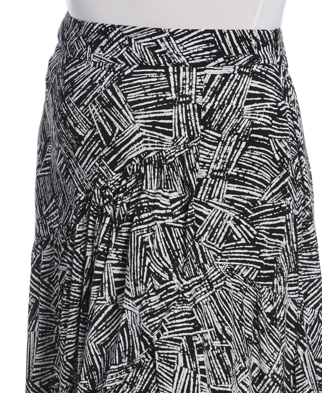 Printed Crepe Faux Wrap Skirt (Black) 
