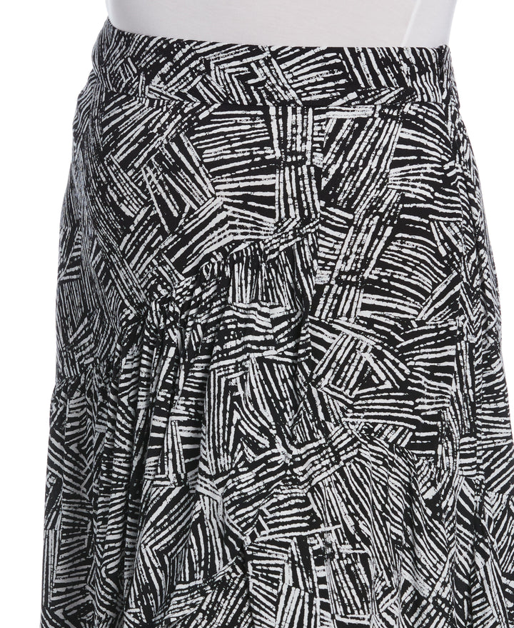 Printed Crepe Faux Wrap Skirt (Black) 