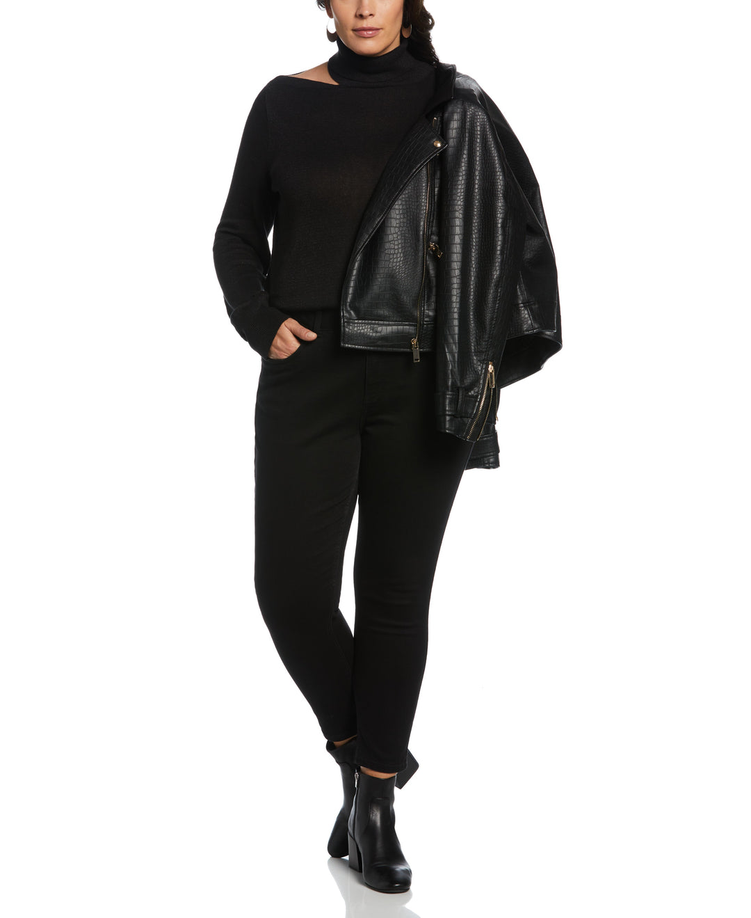 Rib Trim Cut Out Sweater (Black) 