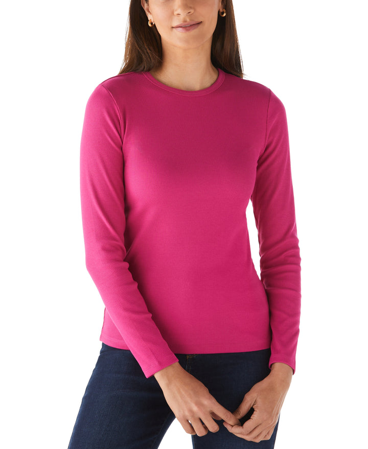 Ribbed Crew Neck Tee (Cosmo Pink) 