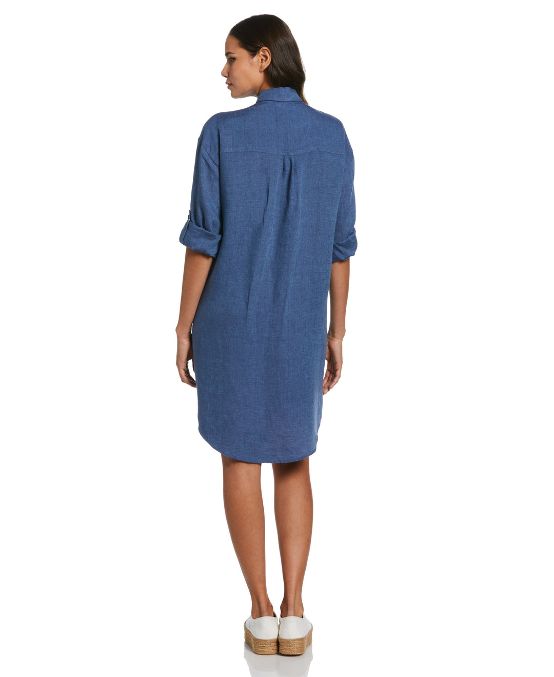 Roll Sleeve Linen Shirt Dress (Delft) 