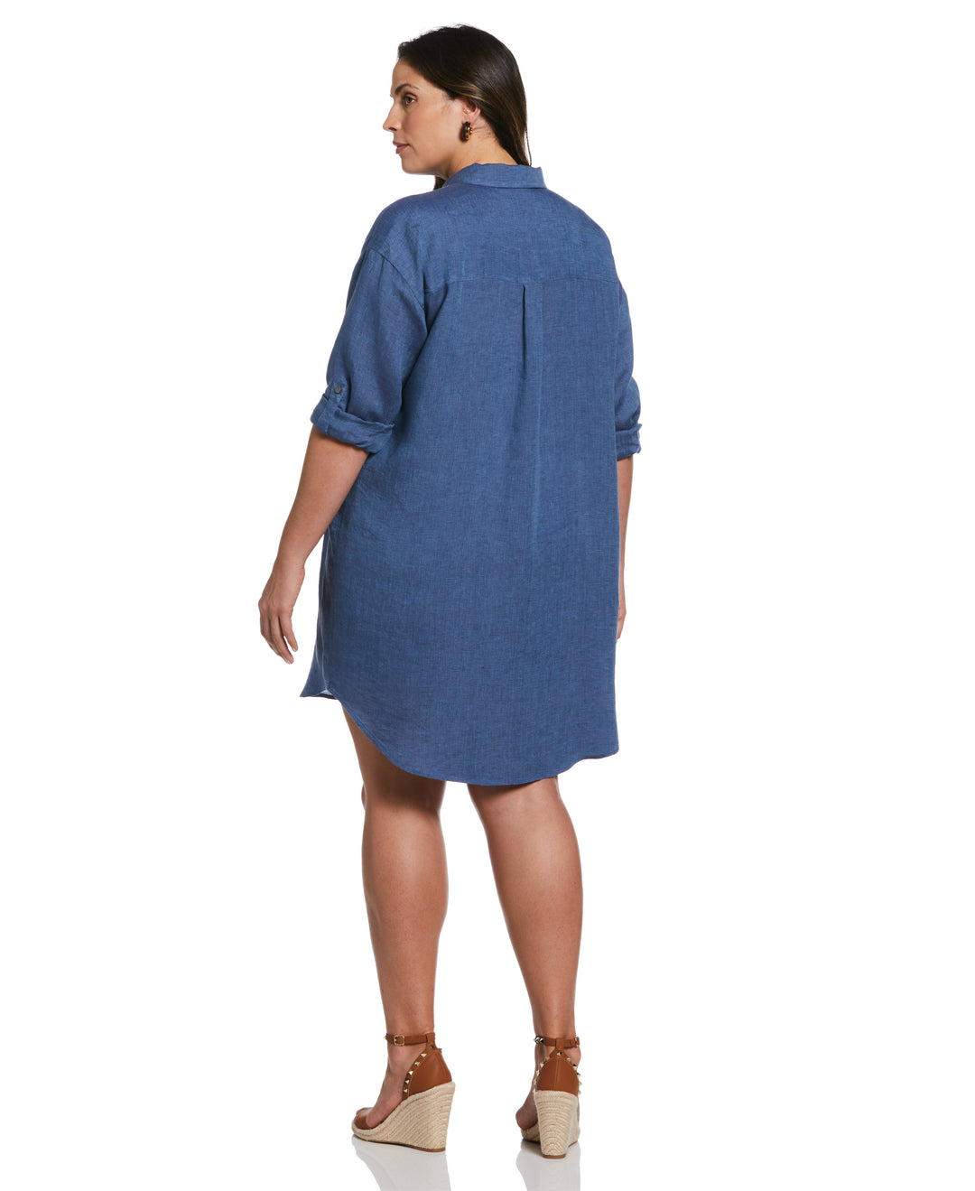 Roll Sleeve Linen Shirt Dress (Delft) 