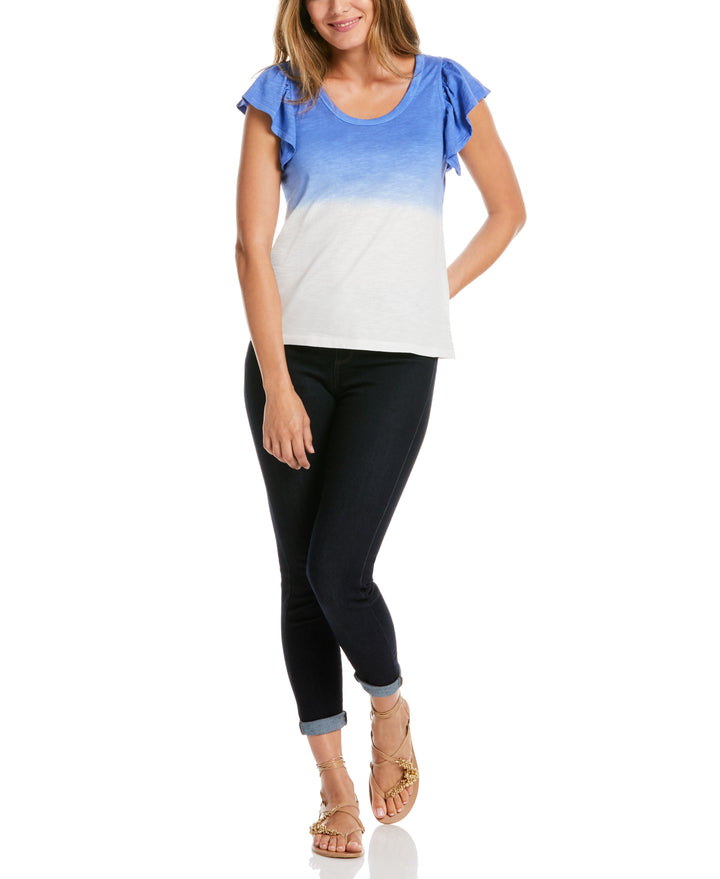 Scoop Neck Ruffle Sleeve Tee (Amparo Blue) 