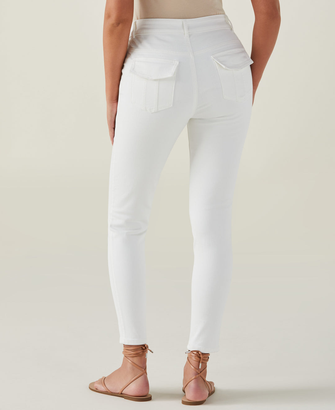 Slim Leg Cargo Denim Pant (White) 
