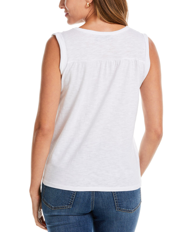 Solid Smocked V-neck Top (White) 