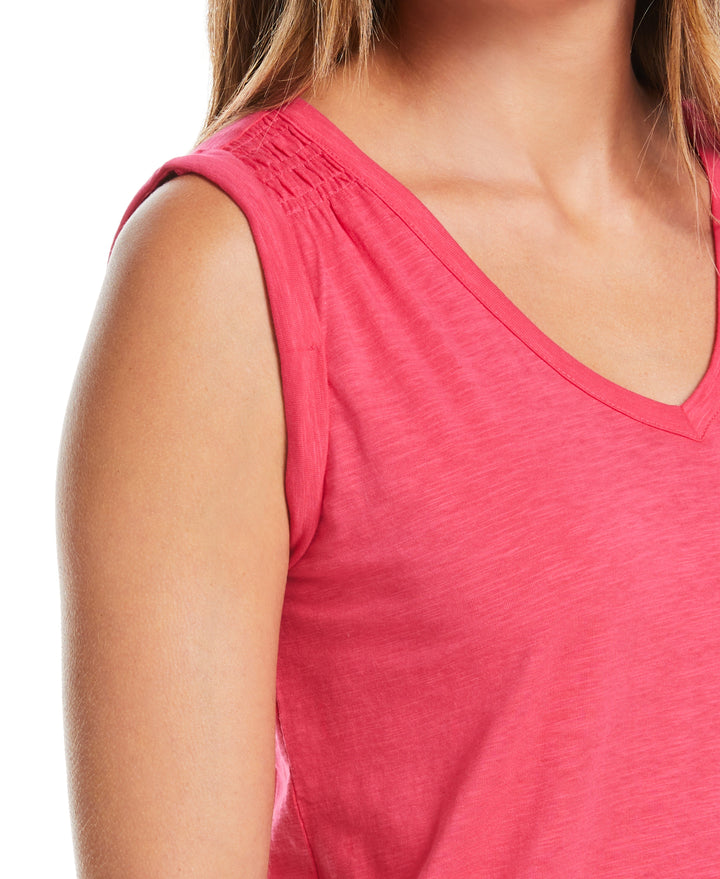 Solid Smocked V-neck Top (Innuendo) 