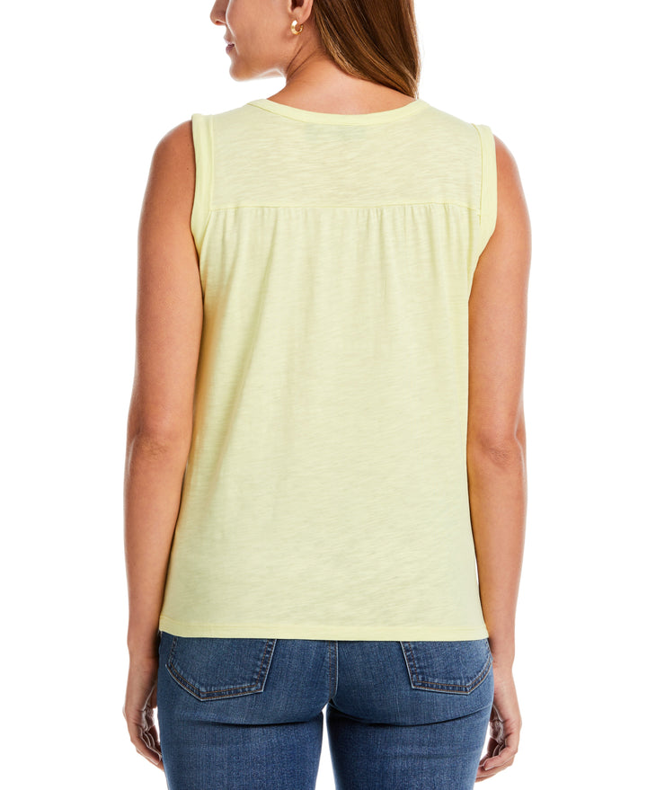 Solid Smocked V-neck Top (Pale Lime Yellow) 