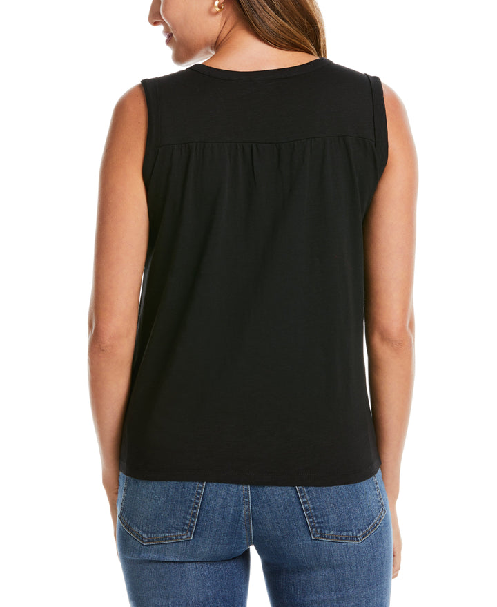 Solid Smocked V-neck Top (Black) 