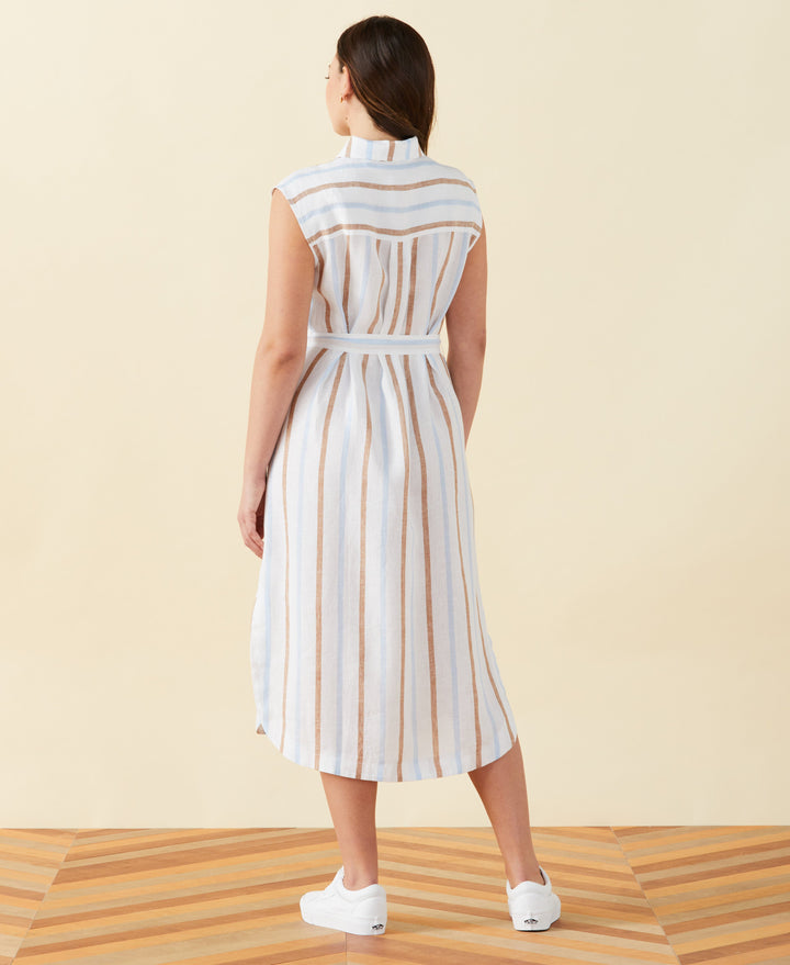 Stripe Linen Shirtdress (White) 