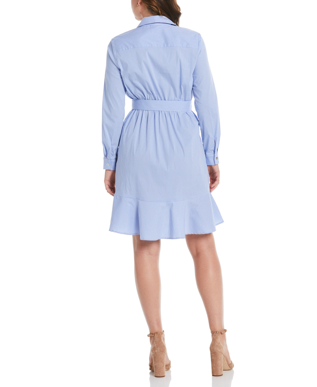 Stripe Poplin Ruffle Wrap Dress (Ultramarine) 