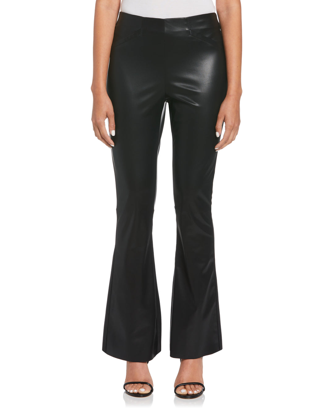 Faux Leather High Waist Boot Cut Pant (Black) 